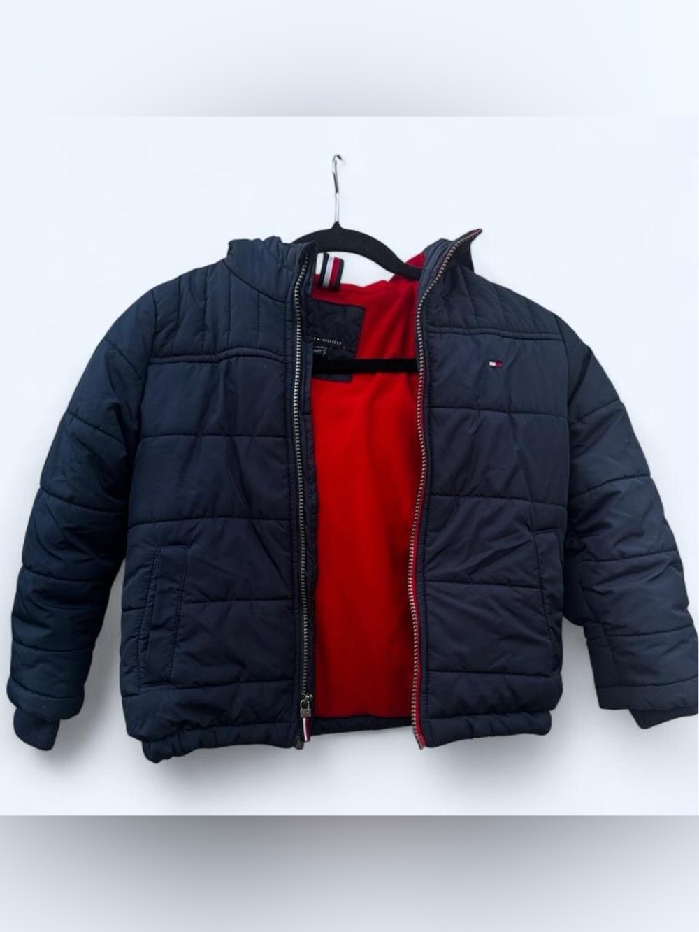 Tommy Hilfiger Kids Navy Puffer Jacket with Red Lining